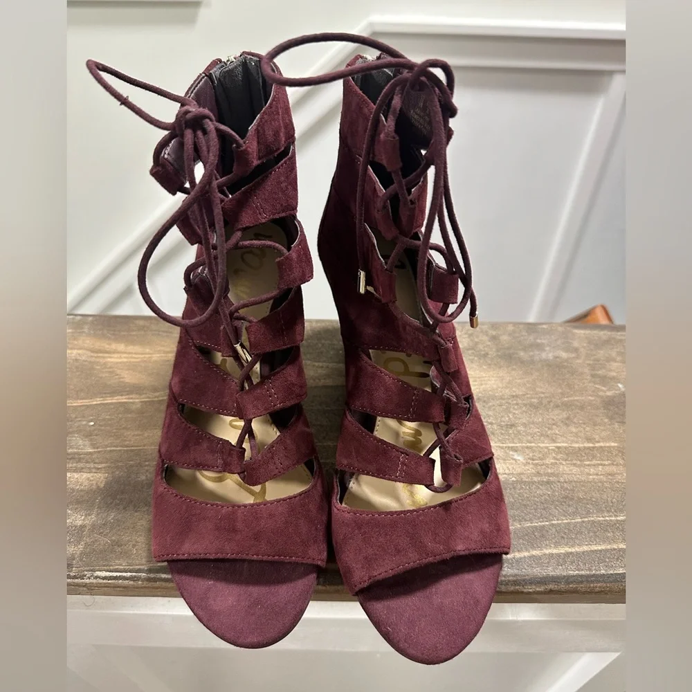Sam Edelman Burgundy Lace-Up Wedges